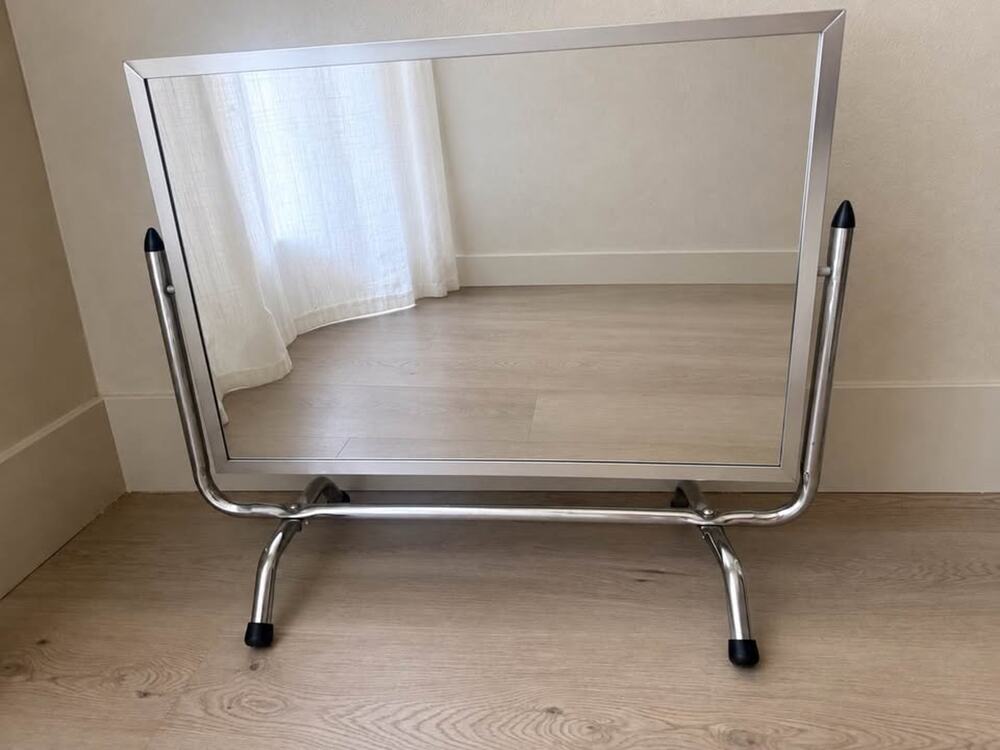 Vintage Mid Century Modern Postmodern Chrome Silver Tubular Tabletop Tilt Mirror